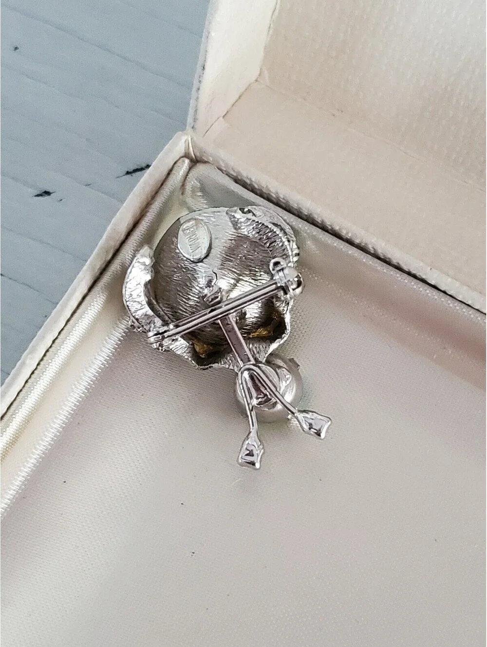 Vintage Signed Warner Green Aurora Borealis Ladybug Rhinestone Brooch